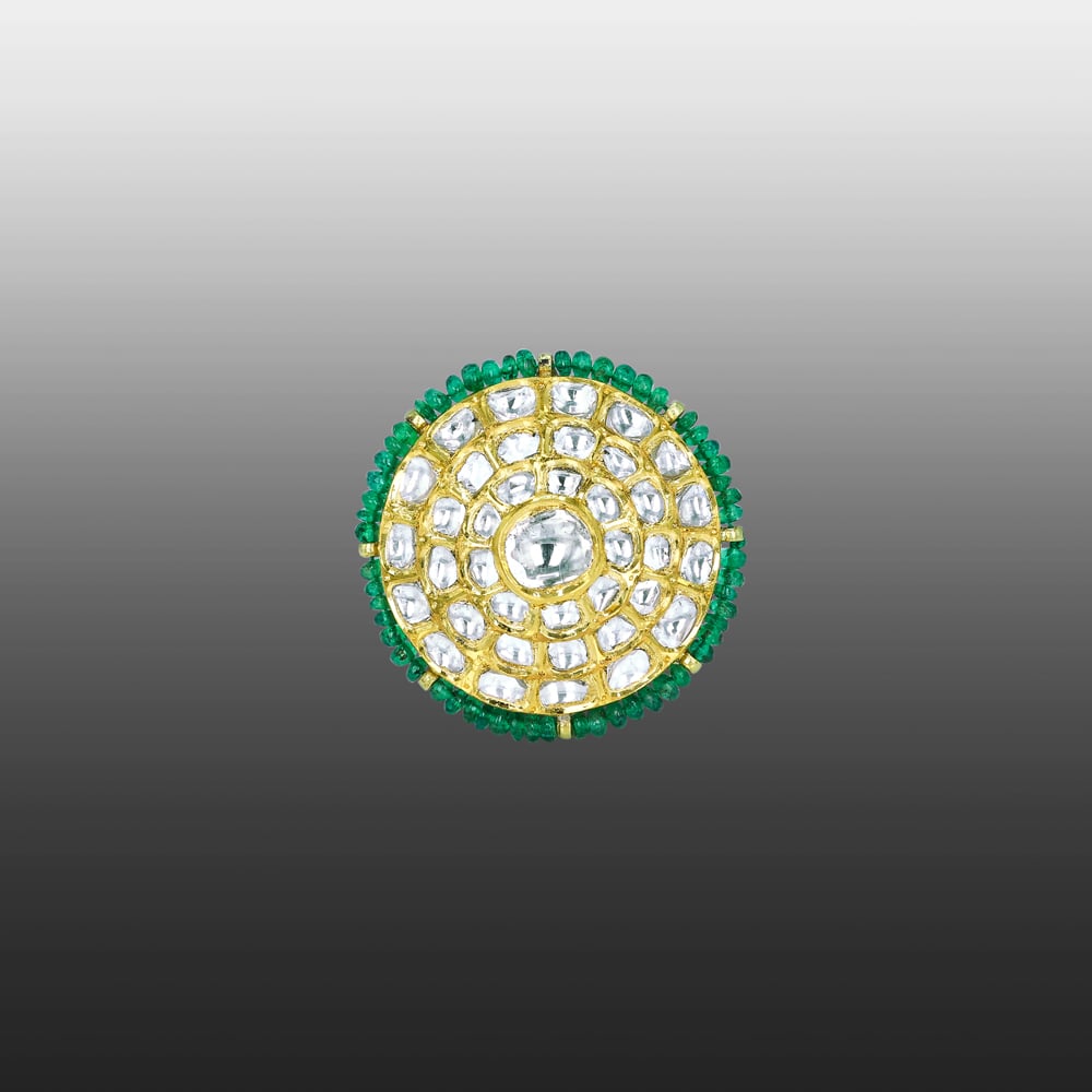 Traditional Polki Borla with Emerald Beads and Pearl String